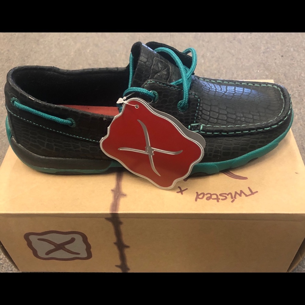 Twisted X women’s black/lush green driving mocs